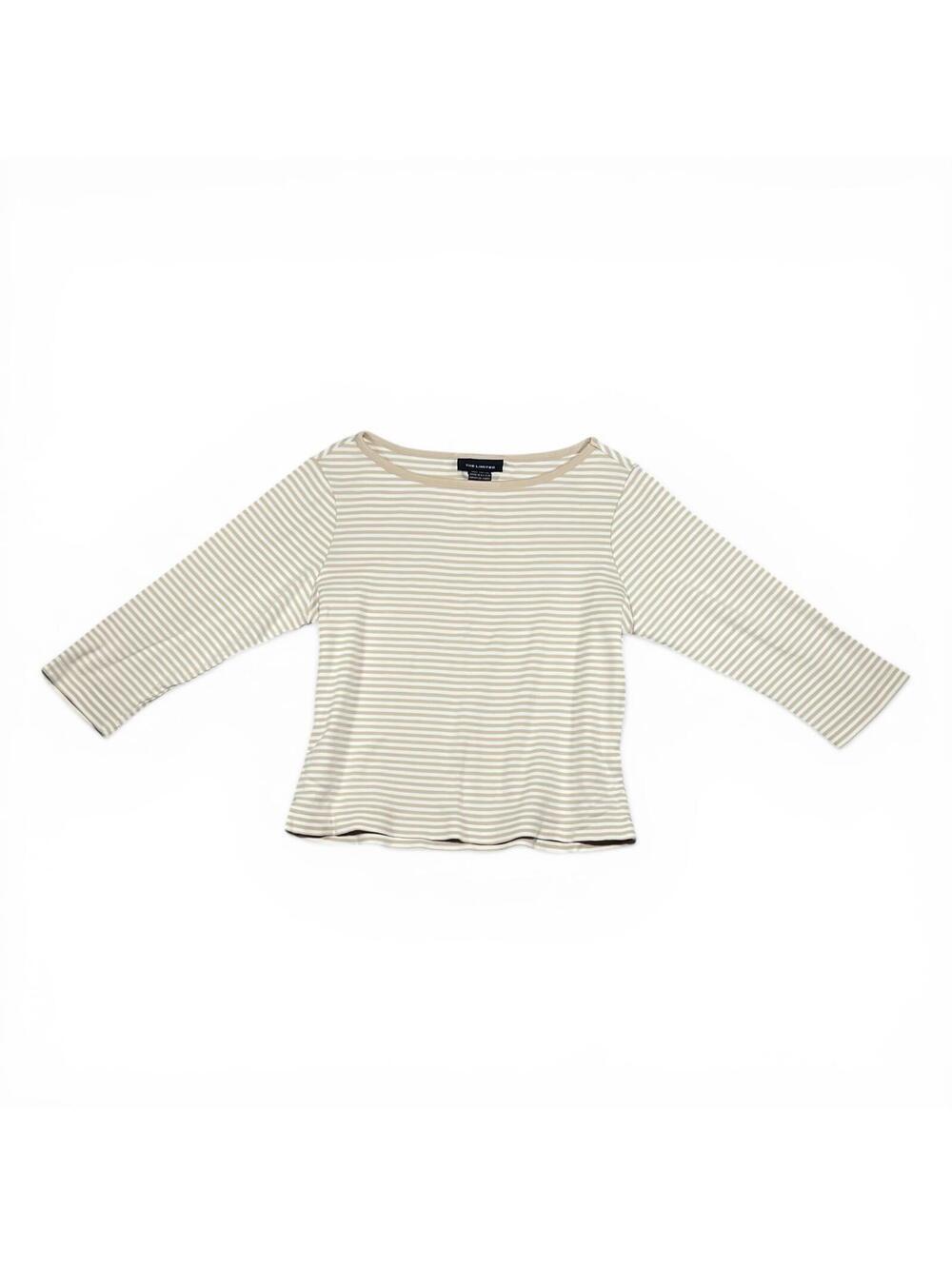 Vintage The Limited Beige and White Striped 3/4 Sleeve Boatneck Top
